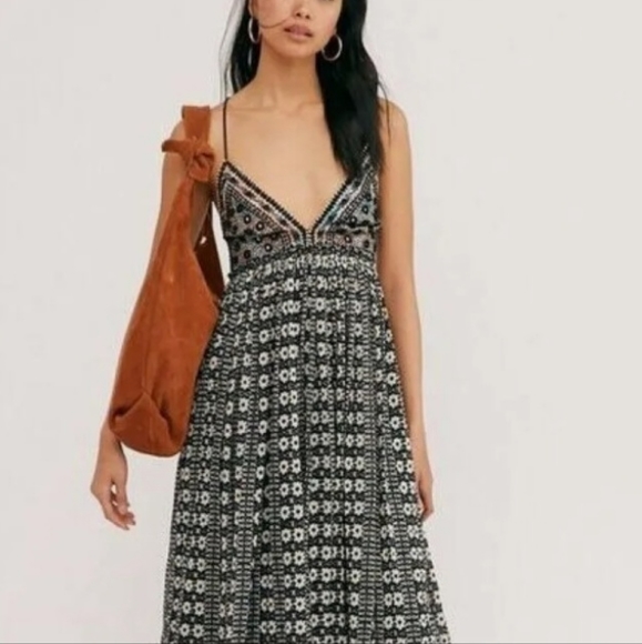 Free People Good Vibes Boho Maxi Midi Dress Medium NWT - Picture 2 of 13